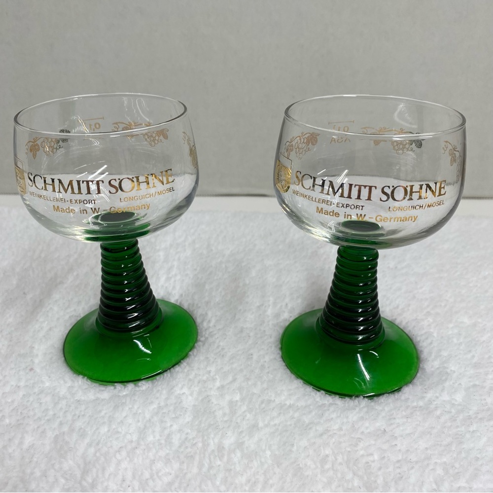 Schmitt Sohne West German Green Beehive Stem Set of two Wine Glasses Green Stem